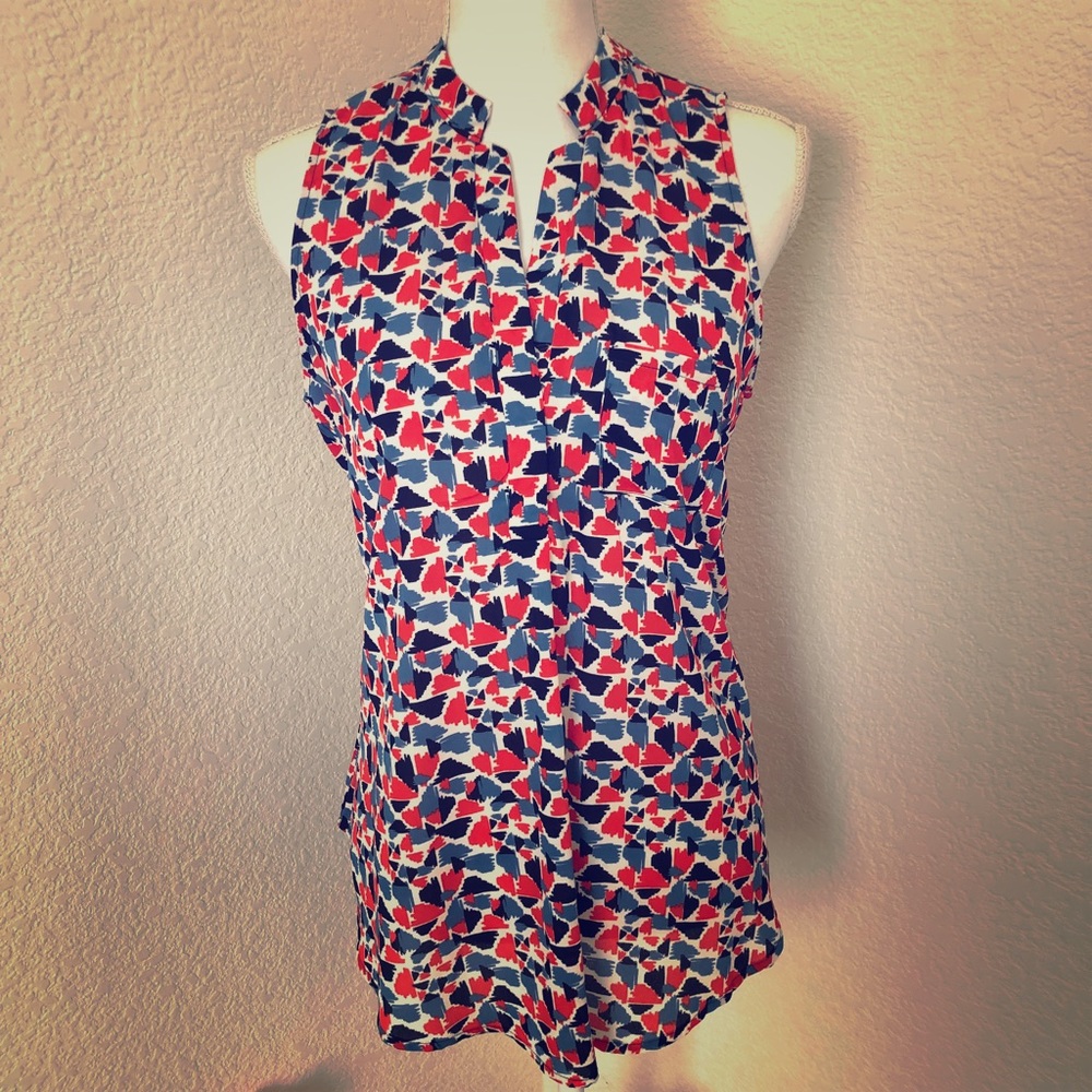 Papermoon Red-Orange/Blue Sleeveless Blouse LP - Picture 1 of 6